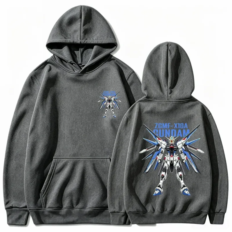 Gundam Hoodie Mecha Robot Anime ZGMF Mobile Suit Streetwear Aesthetic Vintage Black Oversized Casual Sport Sweatshirts