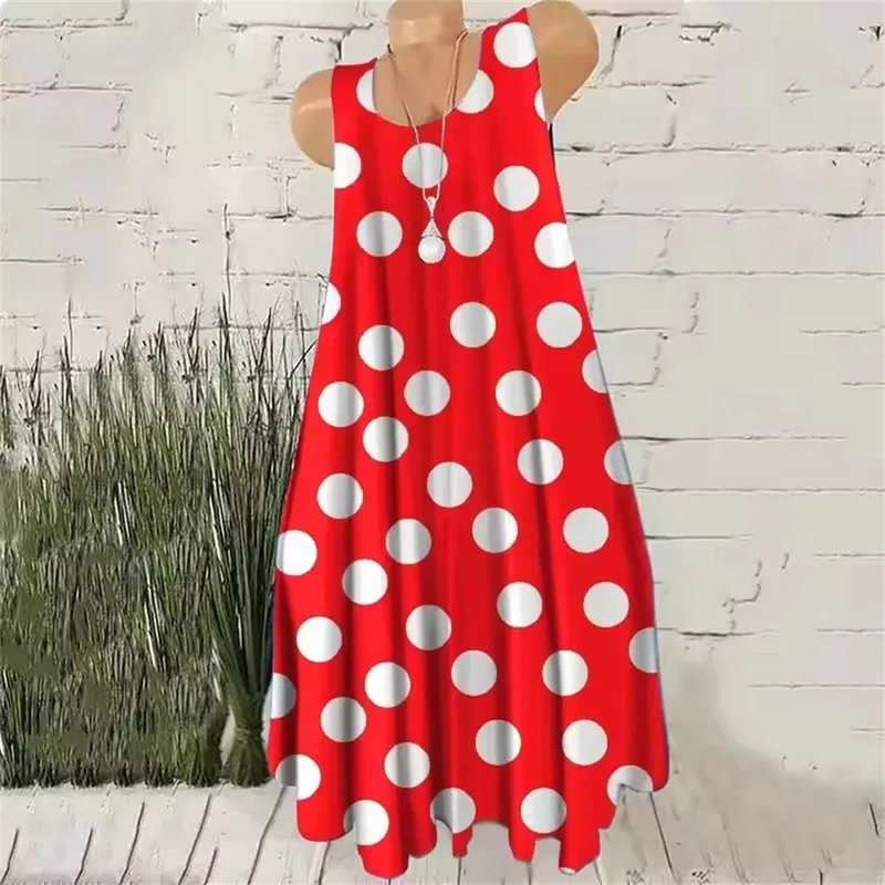 Women's Sleeveless O-Neck Versatile Fashion Dresses 3D Dot Print Streetwear Summer Mini Dress Loose Casual Ladies A-Line Dress