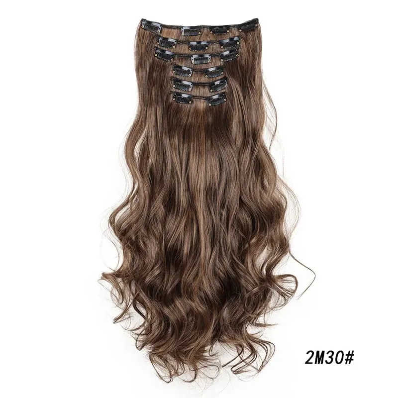 Synthetic Long Curly 16 Clips Hair Extension Heat Resistant Fiber Black Brown Hairpiece for Women Cosplay Wig Halloween Wig Part
