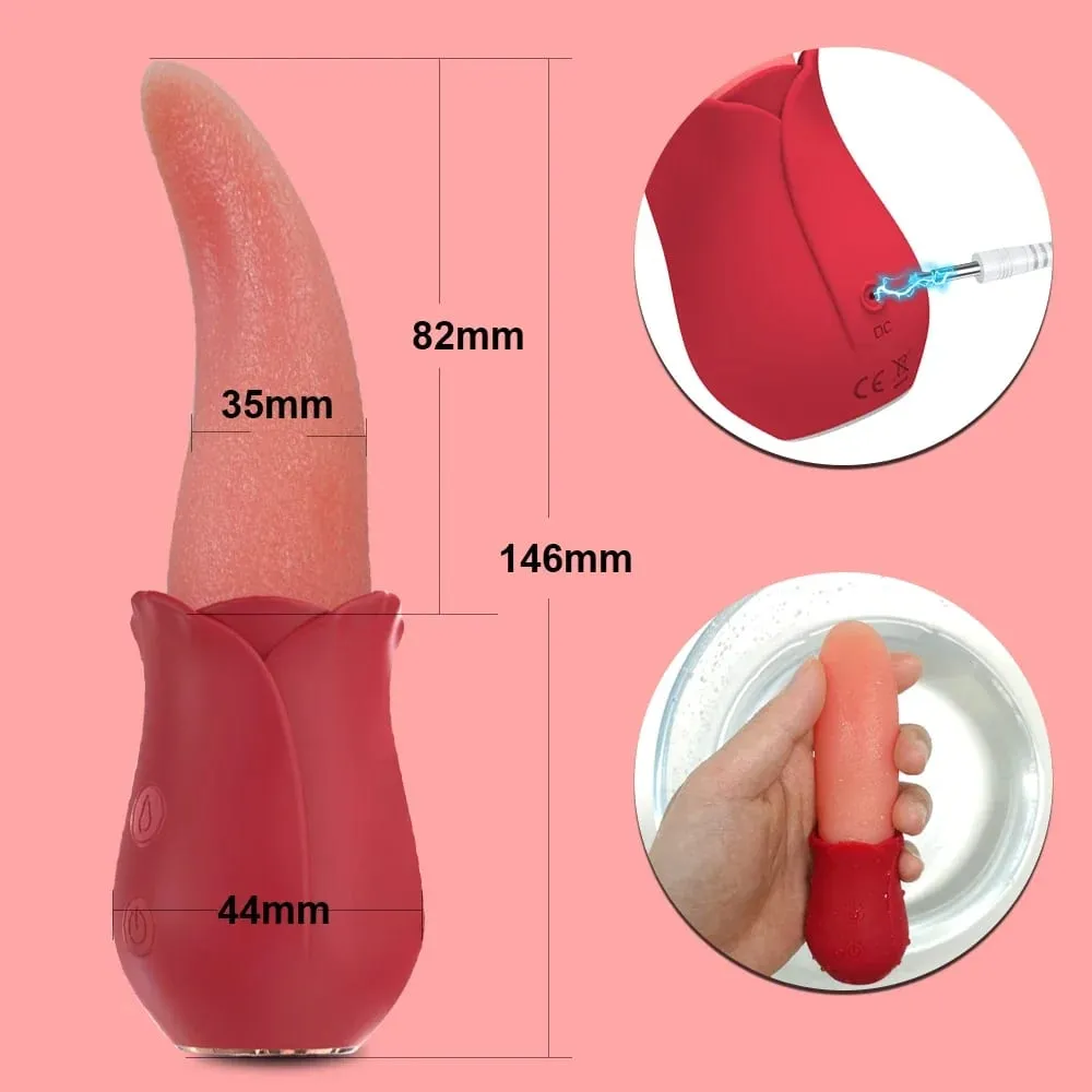 逼真舔舌玫瑰振動器女式乳頭陰蒂刺激振動器性玩具適合成年女性情侶 18 歲以上