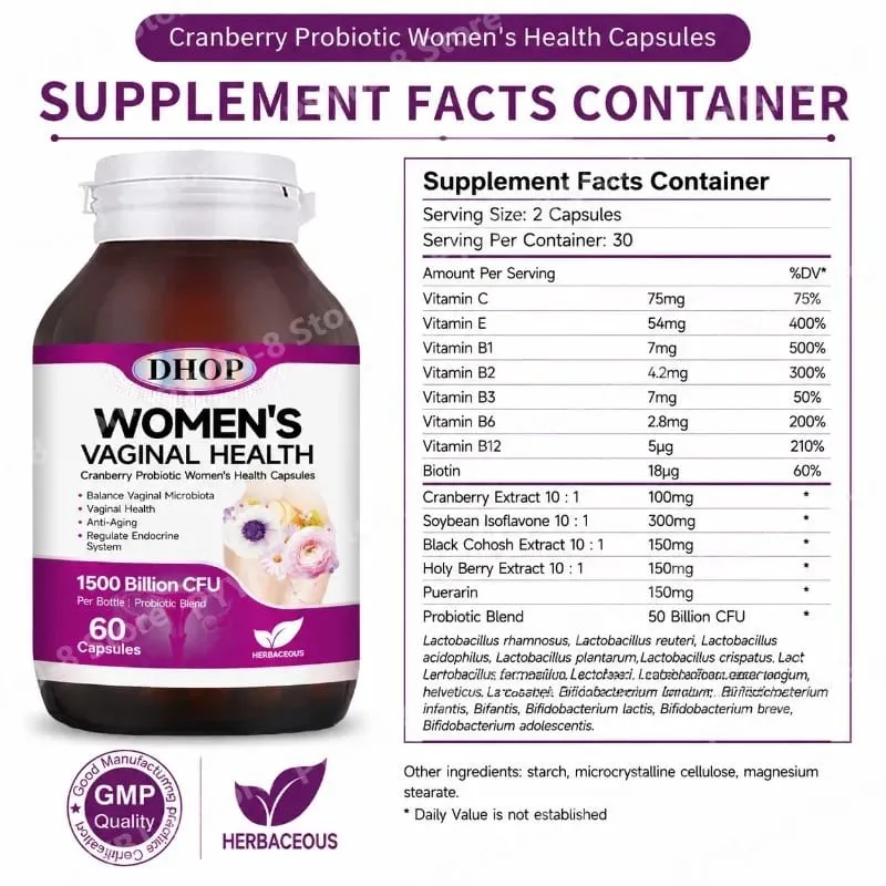 Women Vaginal Health Capsules 60 Count with Multivitamin Probiotic Blend — Support Urinary System Wellness & Balanced Microbiota