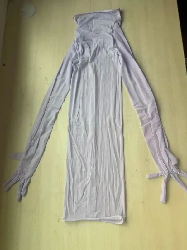 Joskaa Sexy Glossy Oil Shine Dress Long Sleeve Finger Gloves Design Seamless Bodycon Silky Smooth Tight Pantyhose Mini Dresses