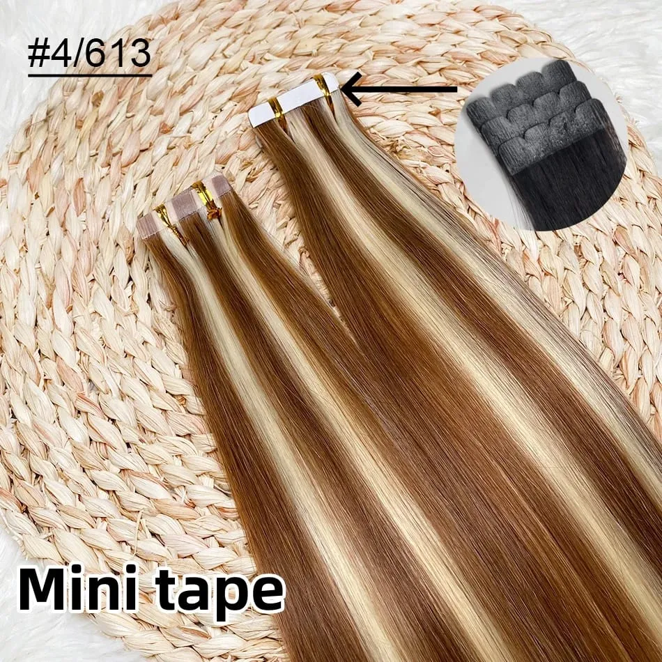 Mini Tape Hair Extensions 18"-30" Machine Remy Skin Weft Adhesive Tape In 100% Human Hair Natural Black Brown Blonde Tape On