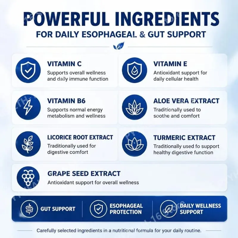 Docteat Esophageal Protection Liquid with Vitamin C Vitamin E Vitamin B6 Aloe Vera Extract Licorice Root Extract Formula 60 ML