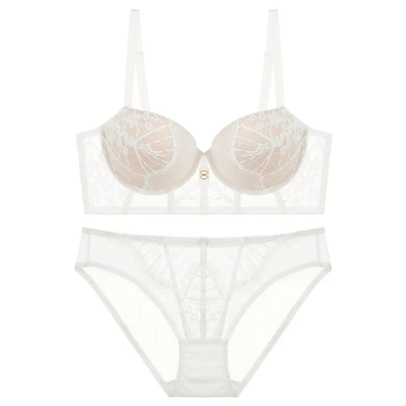 Sexy Lace Embroidery Women Underwear Set Push Up Bra Set Large Size Soft Steel Rim Anti-Sagging Lingerie Suits 70-85 B C D