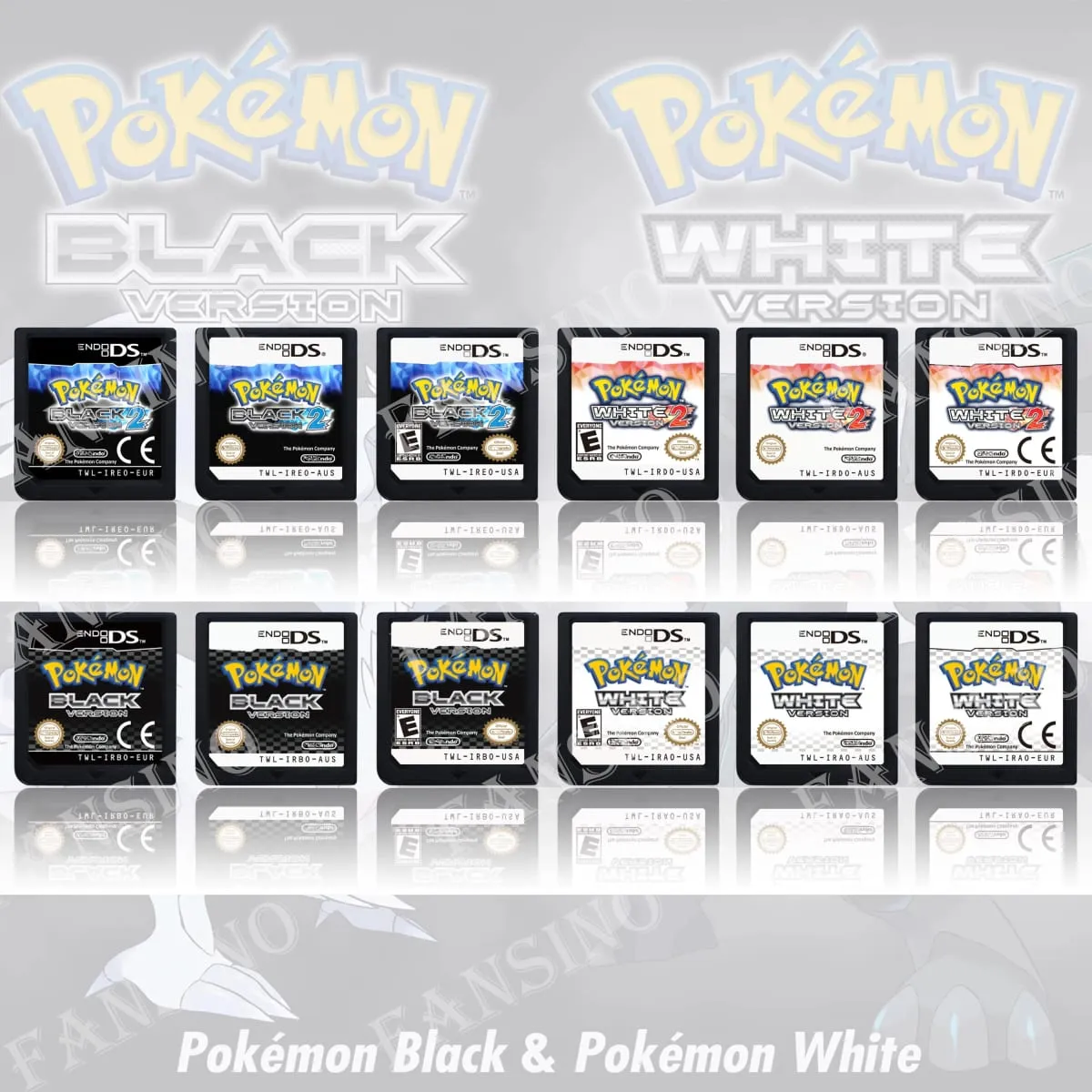 (USA EUR AUS) Pokemon Black White 1/2 Version High Quality Authentic 1:1 Replica DS Video Game Cartridge For DS 2DS 3DS Console