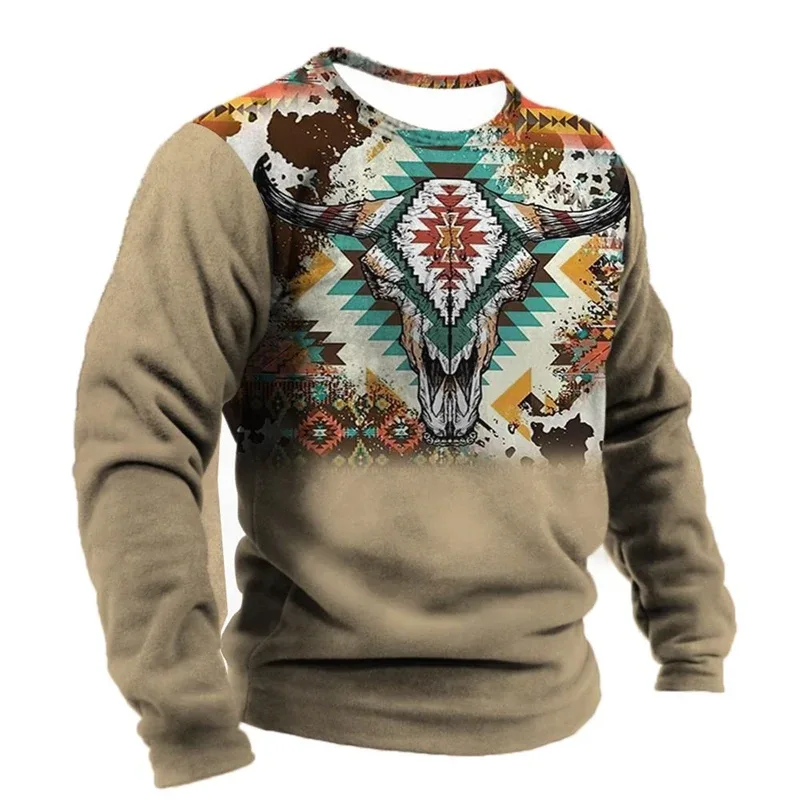 Vintage Ethnic Style Graphic Sweatshirts Spring Autumn Fashion Casual Long Sleeve 3D Printed Tops Loose Streetwear Mens Clothing