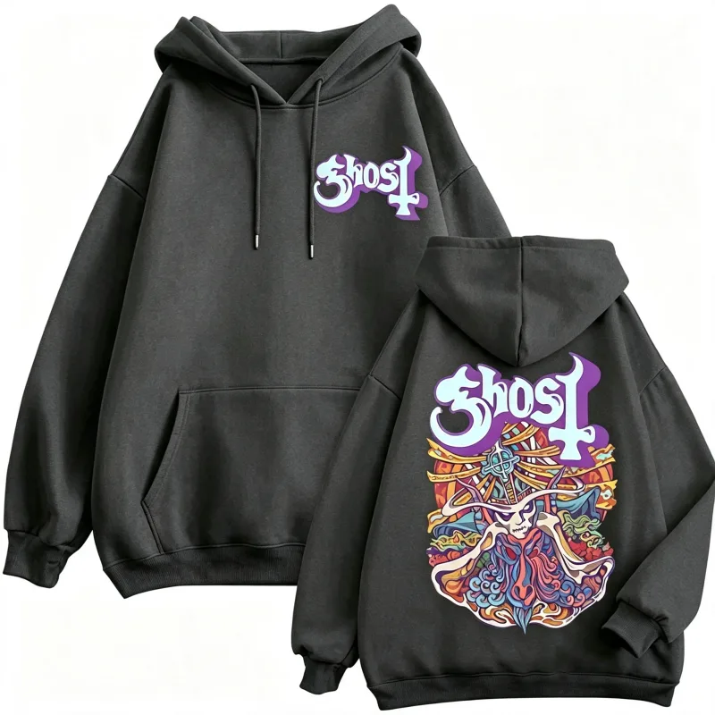 Ghost Band Graphic Zipper Hoodies Men Women Fashion Y2k Oversized Zip Up Sweatshirts Gothic Rock Hip Hop Pullovers Streetwear