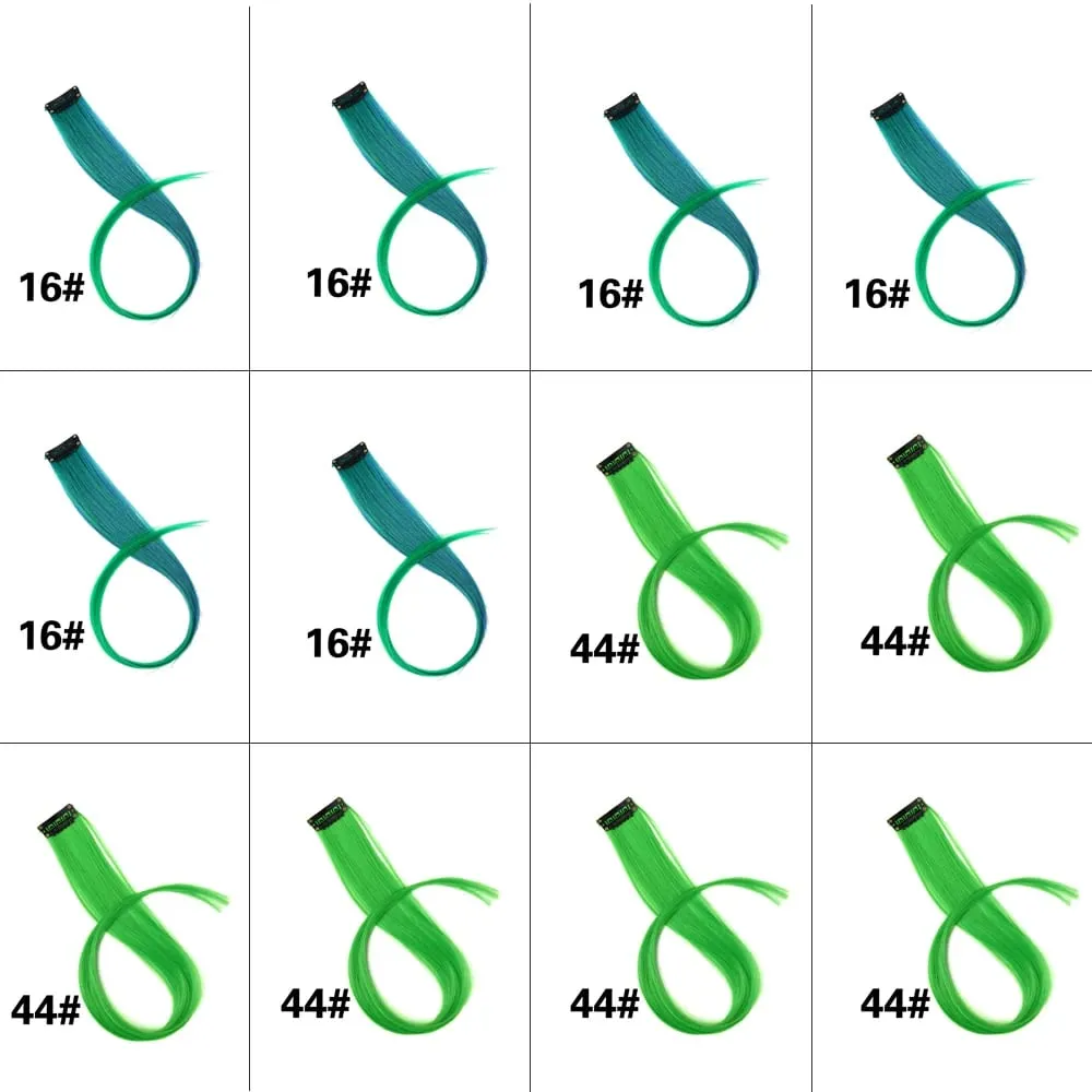 12 stk clips i farvet hårforlængelse til børn kvinder 20 tommer regnbue langt lige syntetisk hårstykke Varmebestandigt hår