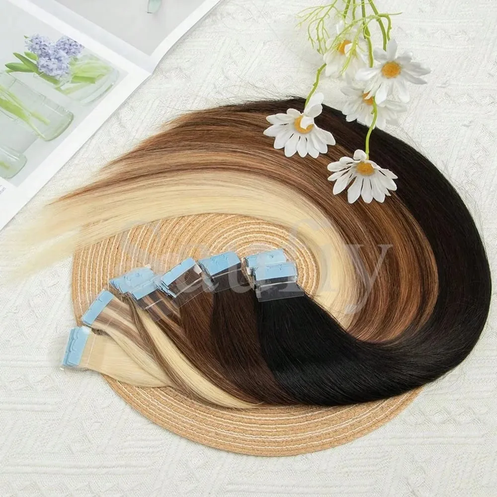 12-20inches Natural Blonde Mini Tape in Human Hair Extensions Double Side Invisible Seamless Tape Ins Hair 10pcs/Pack Natural Straight Black Blonde Balayge Brown Mini Tape In Hair