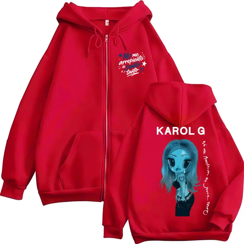 Karol G No Me Arrepiento De Sentir Tanto New Album Zip Up Hoodies Fashion Aesthetic Music Men Sweatshirt Oversized Fleece Coats
