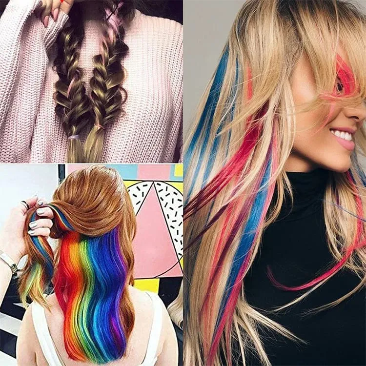 Fashion Color Hair Pieces Hanging Ear Dye Hair Extensions Color Strips One Clip Long Hair Extensions for Woman Daily Use