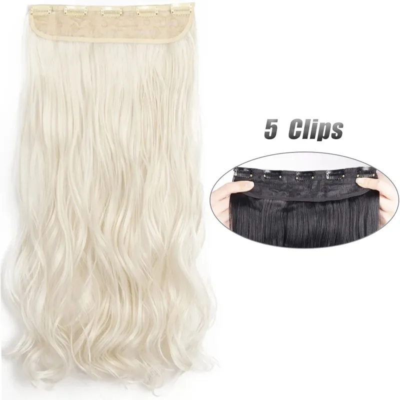 Long Wavy 5 Clip In Hair Extension Mga Synthetic Fiber Hairpieces na 22/32'' Black Blonde Mixed color False Hair Daily Use