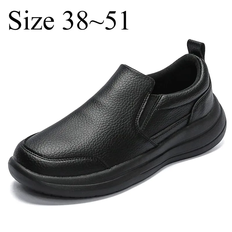 Men's Comfortable Slip-On Leather Sneakers Casual Sports Walking Shoes Waterproof Black Athletic Plus Big Size 48 49 50