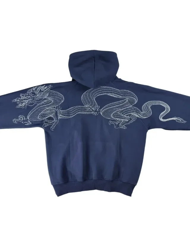 Lalaking Dragon Embroidered Hoodie Japanese Sukajan Style Fleece Lined Pullover Hooded Sweatshirt Loose Casual Streetwear Tops Bago