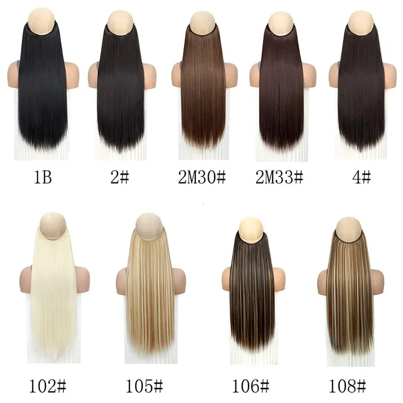 24Inch Synthetic Long Straight Hair Extension Invisible Fishing Line Heat Resistant Hairpiece for Women Daily Use