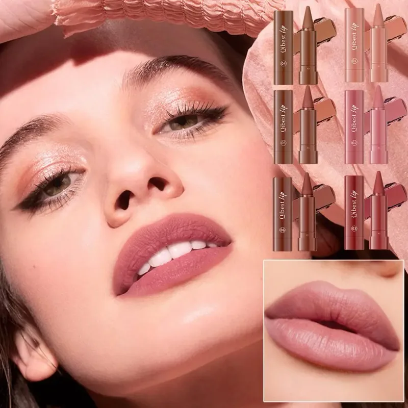 Lipstik Matte Tahan Air Liner 2-In-1 Pensil Pigmentasi Tinggi Warna Bibir Formula Pelembab Halus Lipstik Gradien Alami