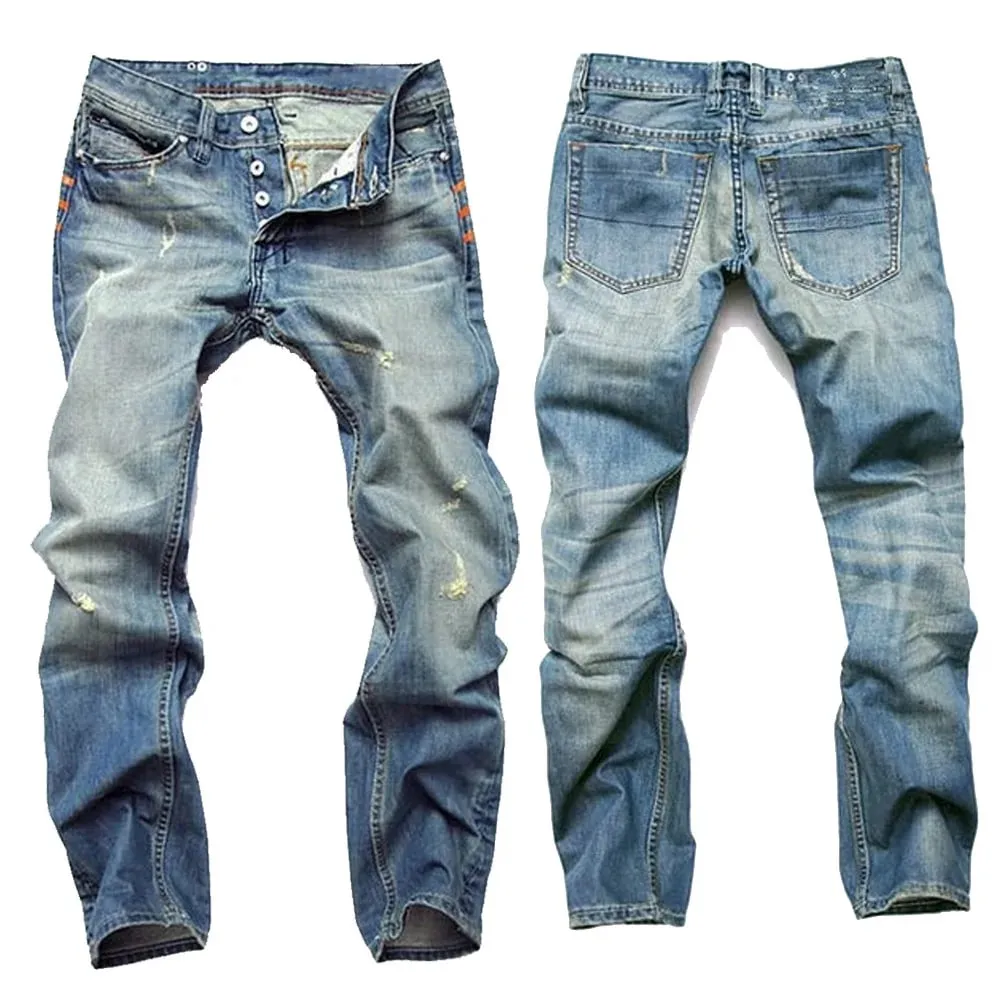 2026 Men's Ripped Jeans Luxury Brand Light Blue Holes Long Trousers Quality Male Fashion Stretch Slim Pants Men Skinny Jeans