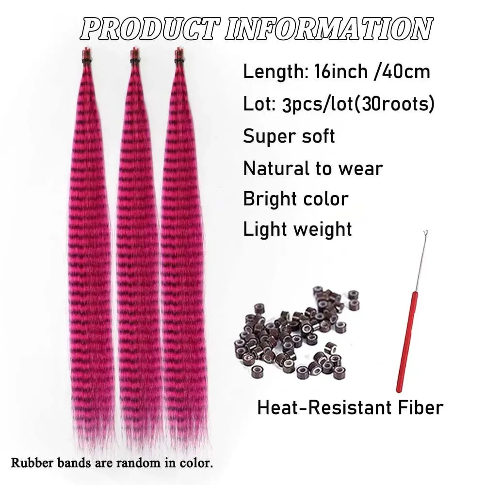 30strands Feather Hair Extension Fake Hair I Tip Rainbow Synthetic Hair 16inch Hairpiece Feather for Hair Extension Y2K Festival
