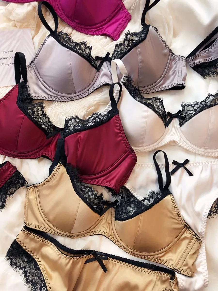 Sexet blonde tynde kop lingeri til kvinder fransk push up bh-sæt højkvalitets silkestof Komfort åndbart undertøj Intimates sæt