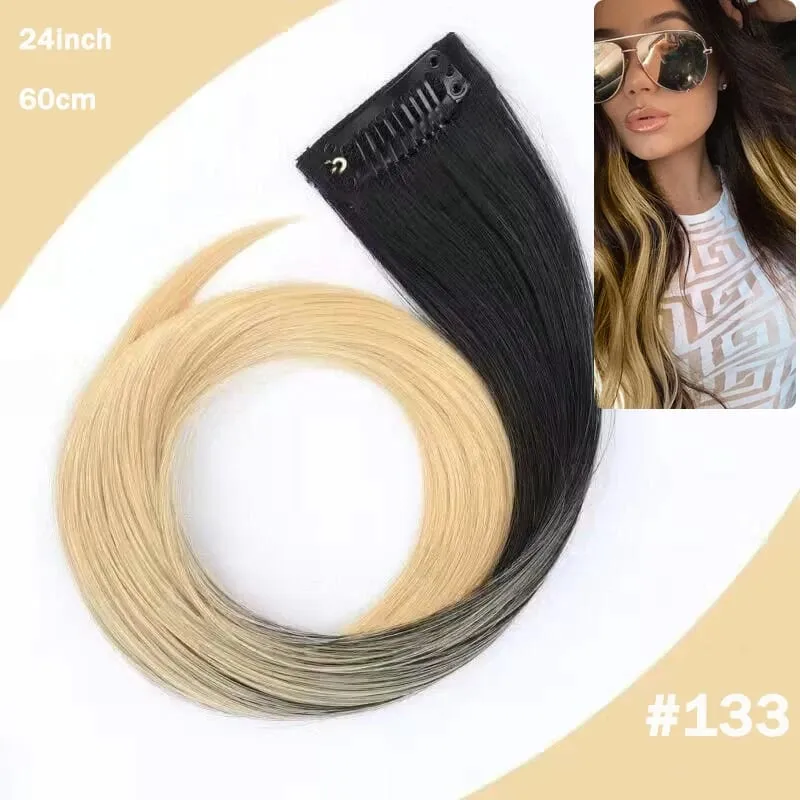 Hair Clips Hair Extensions Wig Synthetic Long Straight Gradient Color Clip-in Hair piece Hair Clips for Hair for Women Wear