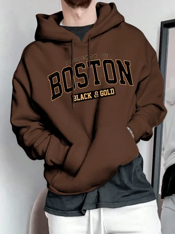 Men's hooded sweatshirt - American retro casual loose-fitting pullover shirt