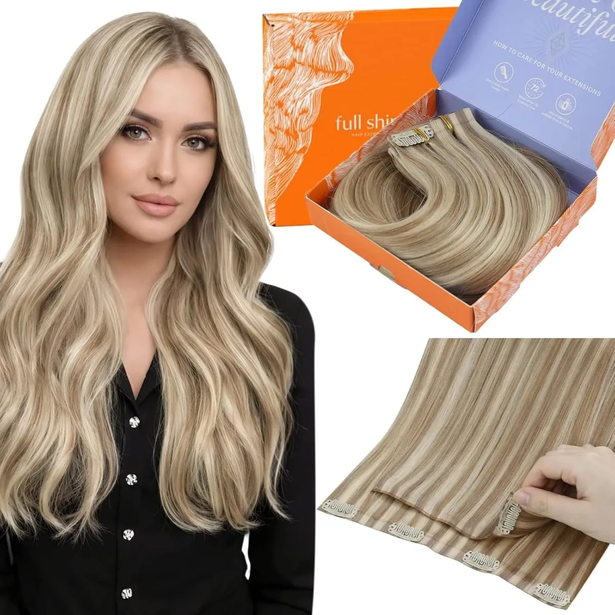 Full Shine 7 Pcs Genius Weft Clip In Hair Extensions Human Hair Seamless Invisible PU Weft Clip Ins For Women