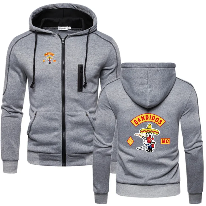 MC Bandidos Spring Autumn Fashion Men's Casual Hoodies Pullovers Sweatshirts Men's Solid Color Hooded Drawstring Coat