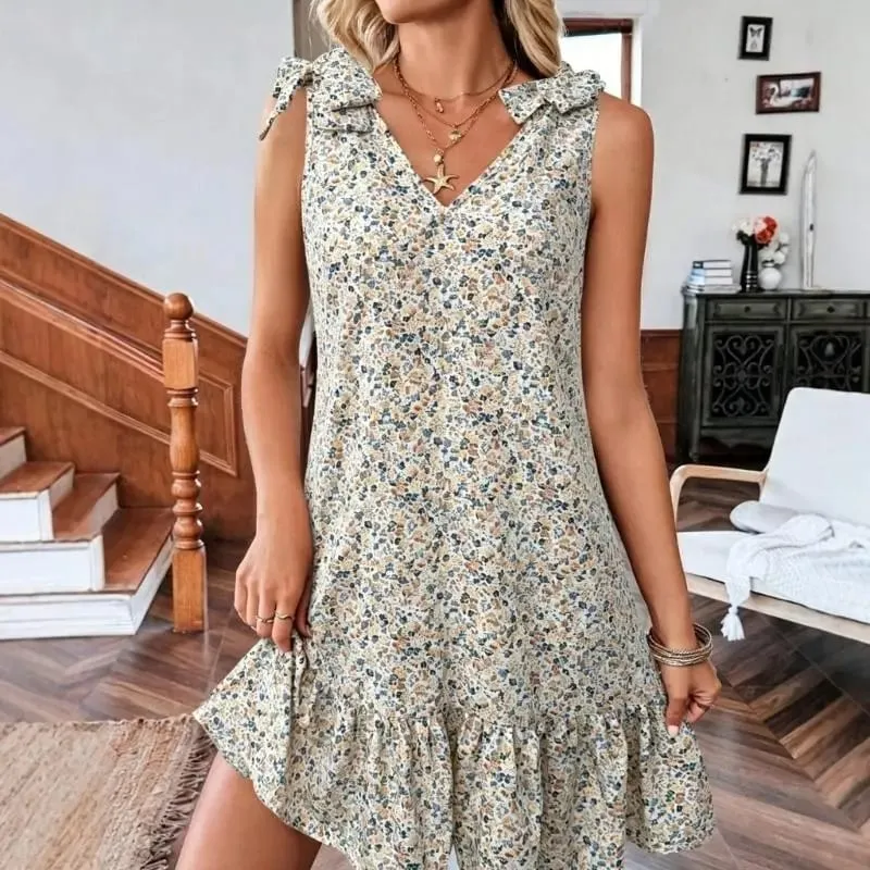 77HE Women's Casual Dresses with Pockets Floral Print T-Shirt Beach Dress V-Neck Loose Dress
