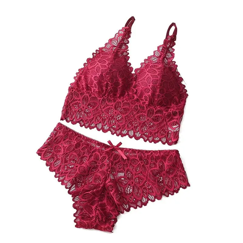 Sexy Lace Women Underwear Set Seamless Wire Free Bra Sets Hollow Out Bra at Panty Set Para sa Babae Embroidery Intimate Lingerie