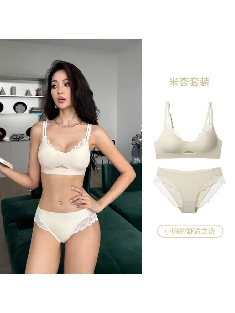 Sexy Push Up Sports Bra & Panties Set Wireless T-shirt Bra for Large Small Bust Plus Size Anti Sagging Seamless Workout Bralette