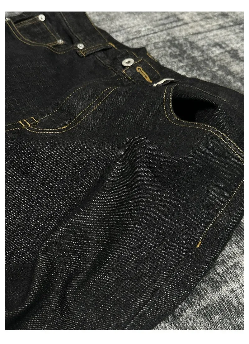 Spring Autumn New Men Vintage Selvedge Narrow Red Edge Raw Denim Jeans Straight Wide Leg A‑Line Loose Fit Casual Pants