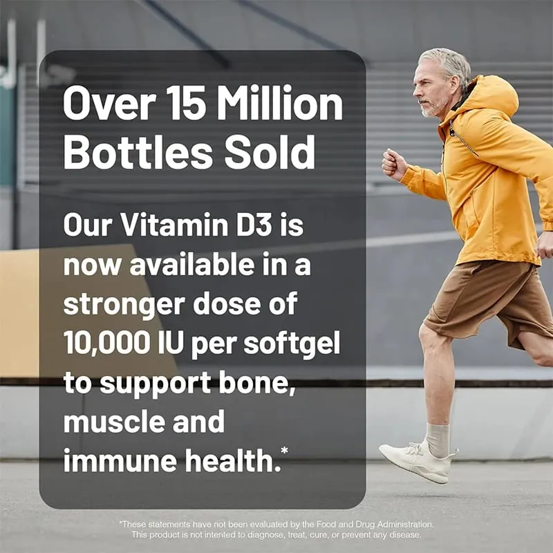Vitamin D3 10 000 IU Softgels - Supports The Immune System Bone and Muscle Health Promotes Dental Health Non-GMO Gluten-free