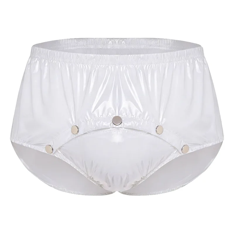 Mens Waterproof Diaper Cover Briefs with Front Pressing Buttons Anti-leak Adaptive Underwear Shorts for Elderly Special Needs