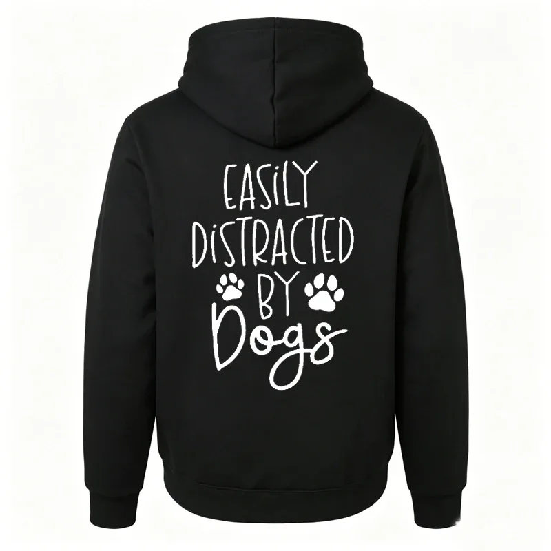 Dog Lover Hoodies for Women Men Dog Paw Sweatshirts Pet Owner Tracksuits Easily Distracted By Dogs Letter with Paw Print Hoodies