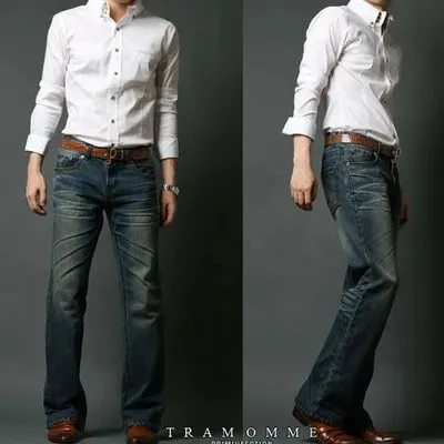 2026 New Men Micro Flare Jeans Korean Fashion Stretch Slim Denim Pants Mid Waist Washed Casual Business Trousers Black Blue