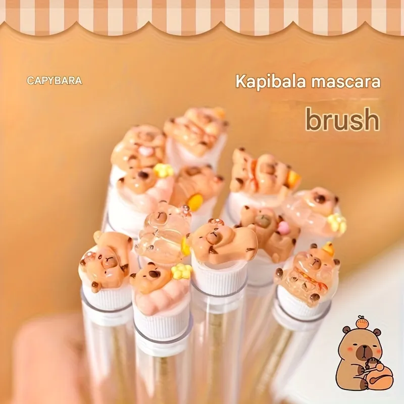 10 chiếc mỗi gói Bàn chải nối mi-Thiết kế Kapibara dễ thương Hình bầu dục-Đầu lông nylon có thể tái sử dụng với Tay cầm bằng nhựa ABS