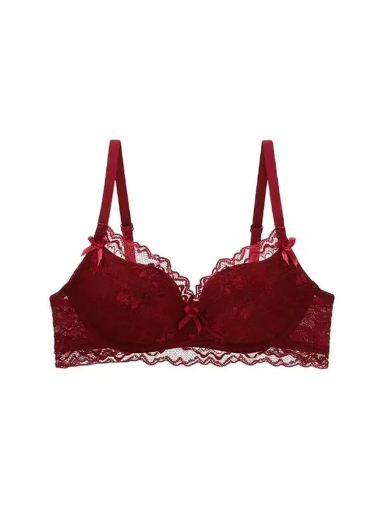 Cute Red Bra and Panty Set Women Comfortable No Wire Push Up Lingerie Sexy Bridal Wedding Lingerie Set Girls Birthday Present