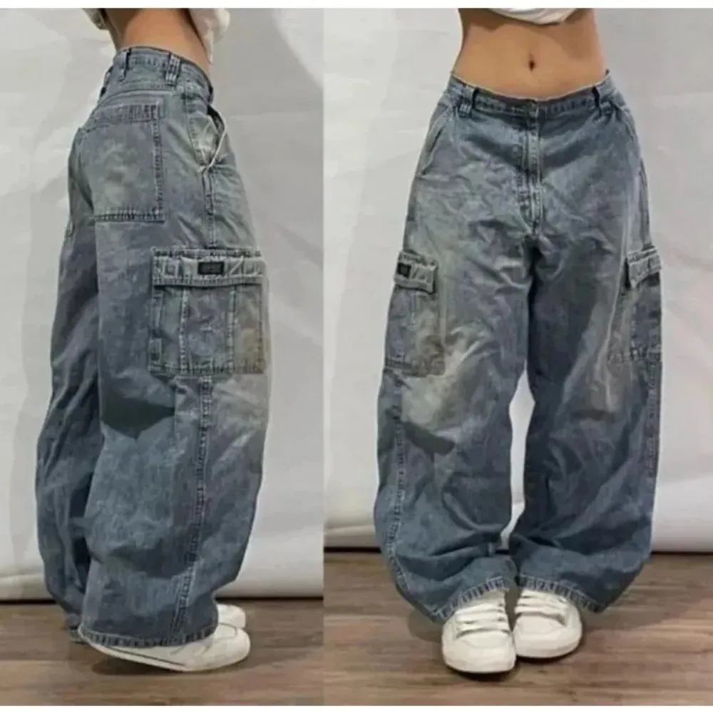 Fashion Gothic New Black Solid Color Washed Old Casual Jeans Men Y2K Street Cloth Vintage Popular High Waist Loose Wide Leg Pant