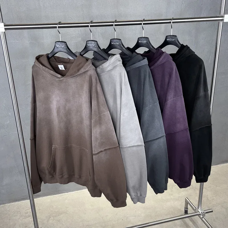 New Autumn Winter Men 400gsm Hoodies Streetwears High Street Heavy Weight Washed Cotton Sweatshirts Brand Tracksuit