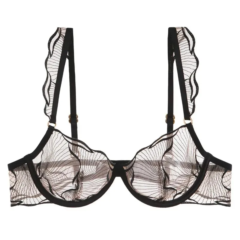 Elegant French Lace Minimiser Bra Large Chest Pure Embroidery Ultra Thin UK Fit Plate Size Wirefree Anti-Sagging Set​​ MOYISU AB