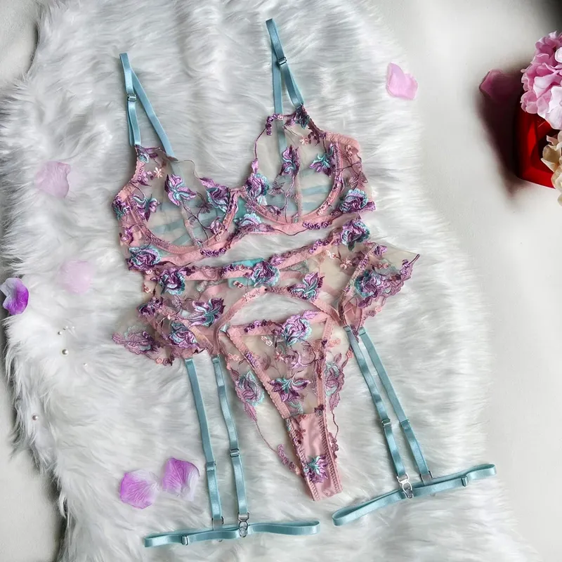 Sexy Fairy Lingerie Floral Transparent Underwear Ruffle Garter Intimate Delicate Underwear Beautiful See Through Outfits