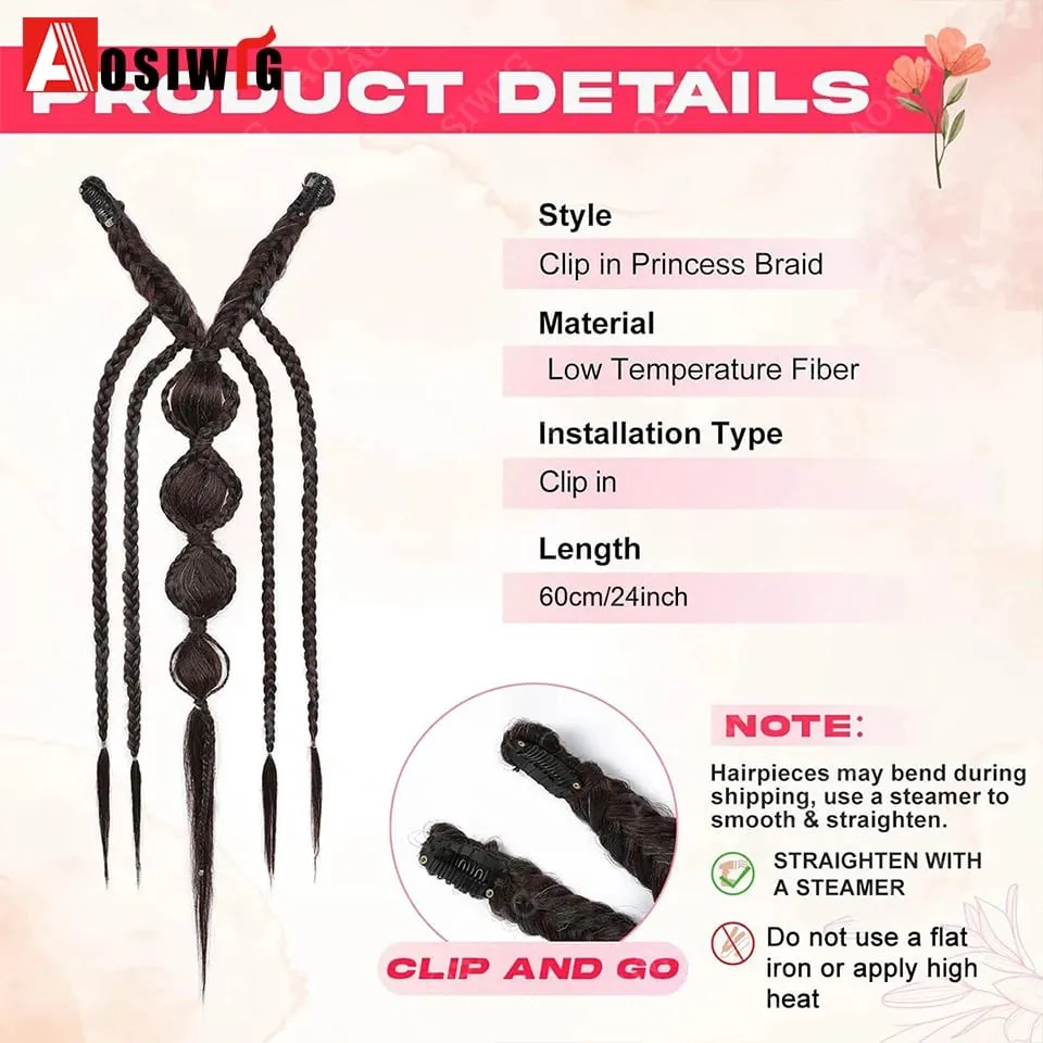 Elf Style Half Head Braided Hair Extensions Synthetic Clip In Braids Hairpiece Natural Black Dark Brown Fake Hair for Women Dail