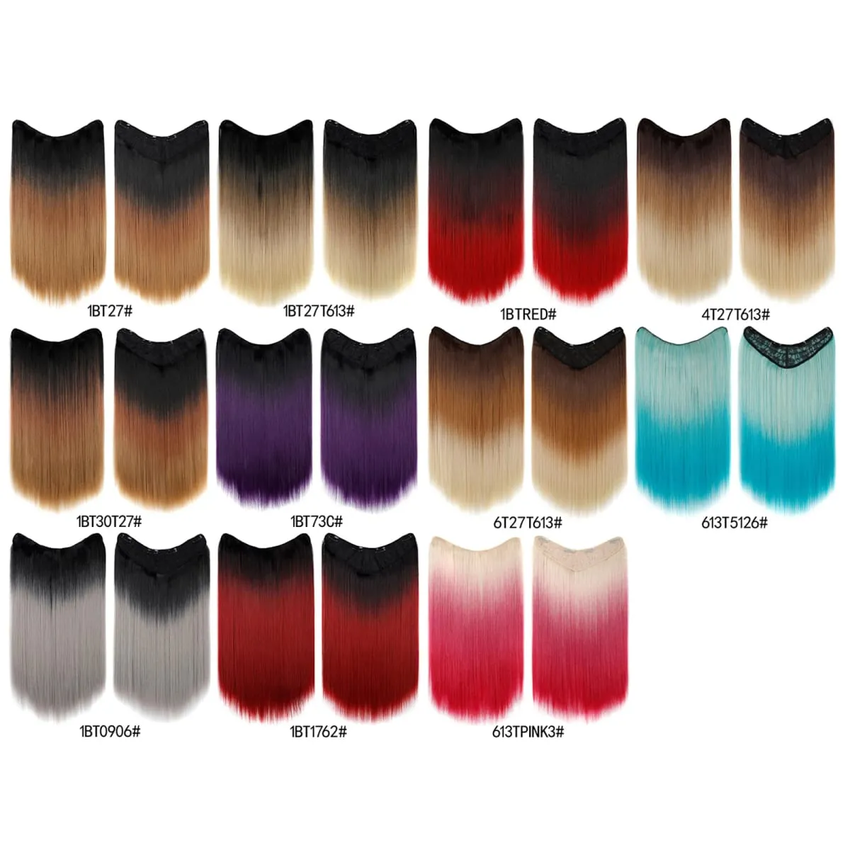 Clip In Hair Extension V Shape One Piece Straight Hair Whit 4 Clips Ombre Synthetic Hair Pieces For Women