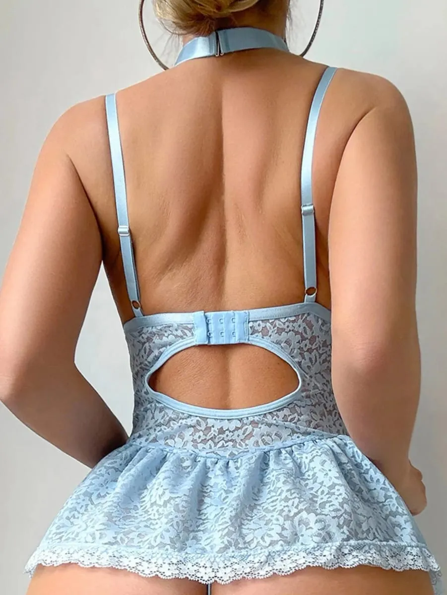 European And American Sensual Cute Girl Style Underwear Sexy Ultra Short See-Through Netting Gown Lingerie Set