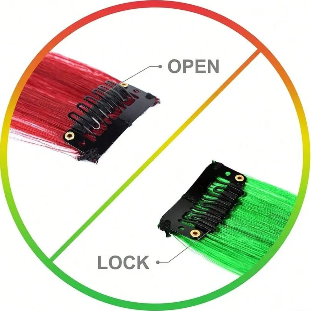Synthetic 10Pcs Colored Party Highlights Clip in Hair Extensions for Girls Multi-colors Straight Hair Hairpieces for Daily Use