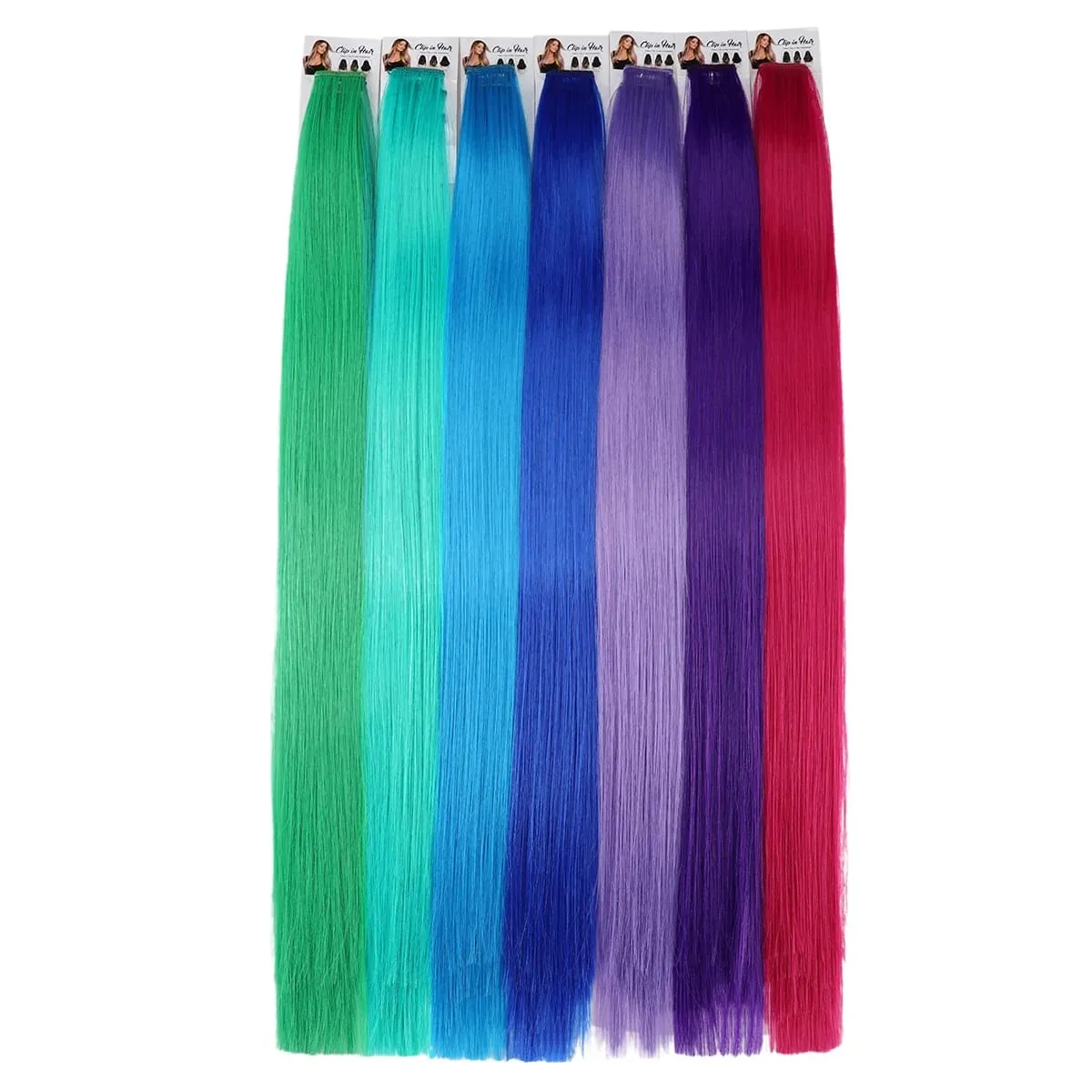 Synticthe Clip in Hair Extensions 10pcs/pack Colored Party Cosplay 22 inches for Fairy Hairpieces Long Straight Hair Extensions