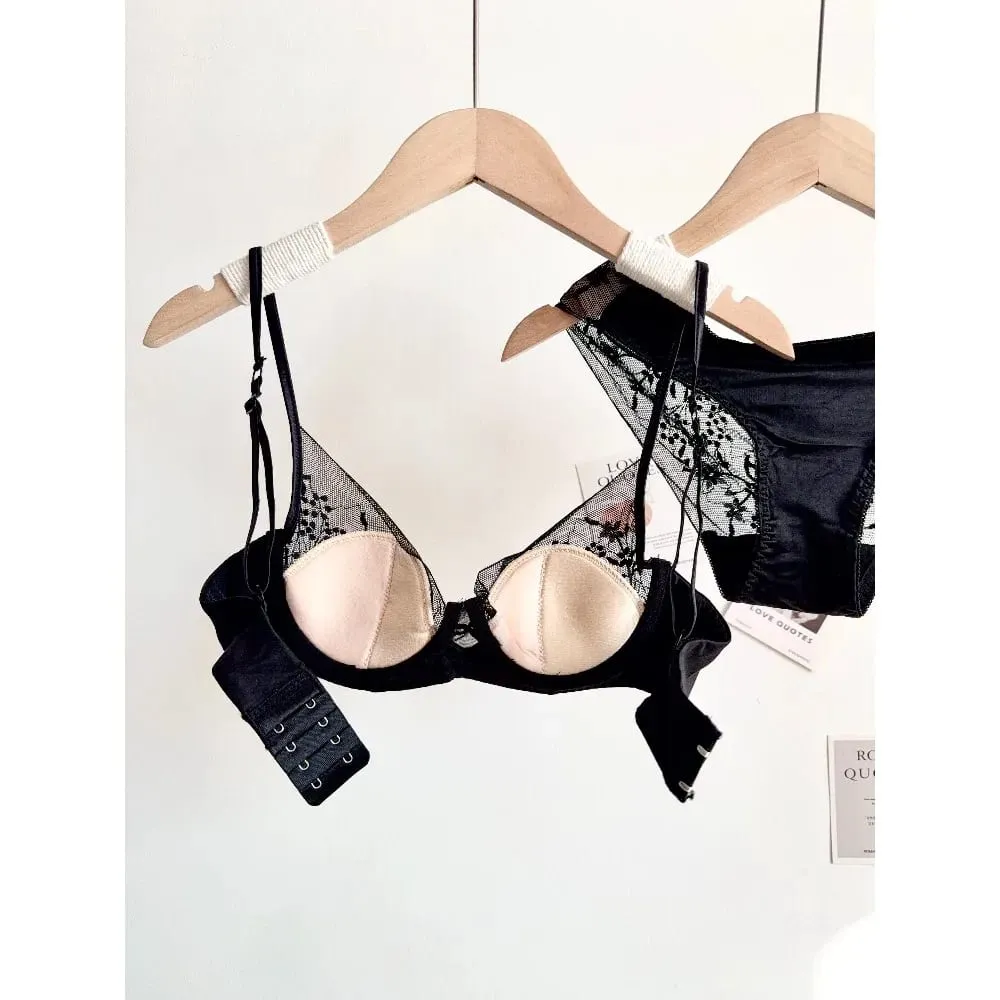 Women Lace Bra Panty Set Soft Underwire Thin Cup Push‑Up Support Intimates Lingerie Suit For Small Bust 32‑38 Fashion Underwear