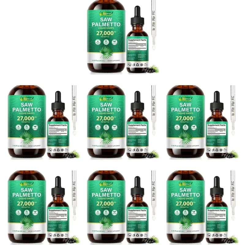 Itawel Saw Palmetto Liquid Drops Prostate Health Support Urinary Function Support GMO Free Paraben Free Sugar Free Vegan 60 ML