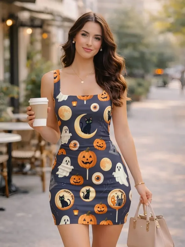 Women Square Neck Tank Bodycon Mini Dress Slim Fit Beach Cafe Travel Casual Elegant Outfit for Resort Holiday Seaside Outfits